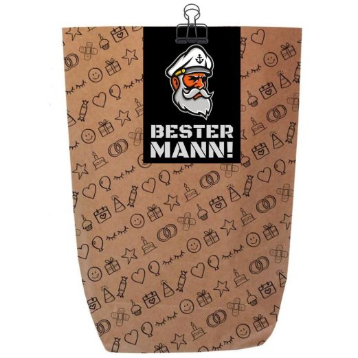 Geschenktüte BESTER MANN! Motiv Captain - zum Befüllen