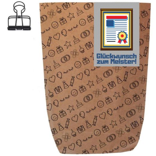 Geschenktüte GLÜCKWUNSCH ZUM MEISTER! Urkunde - zum Befüllen