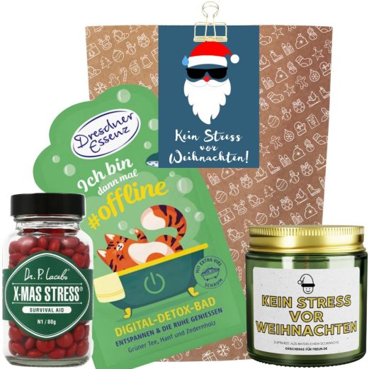 Geschenktüte „Kein Stress vor Weihnachten“ – Lustiges Geschenk gegen Weihnachtsstress (Set 7)