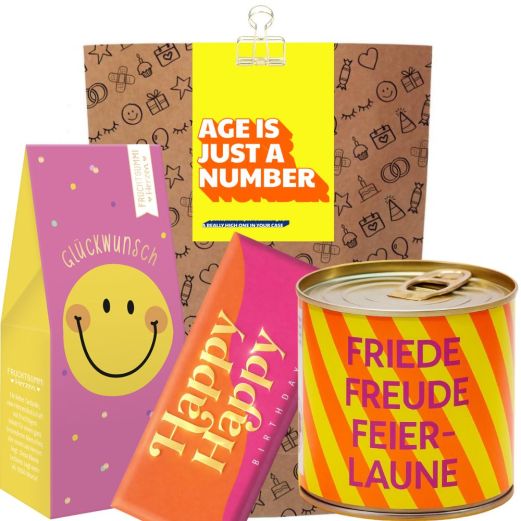 Geschenktüte witziges Geburtstagsgeschenk „Age is just a number“ (Set 1)