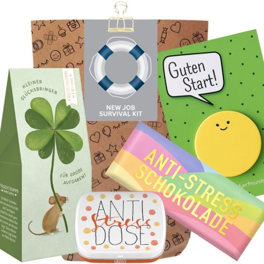 Geschenktüte Onboarding – Geschenk zum neuen Job „Survival Kit“ (Set 6)