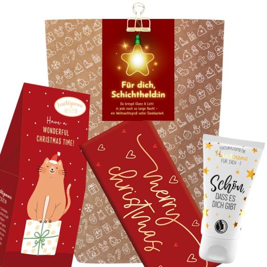 Geschenktüte „Schichtheld:in“ – Weihnachtsgeschenk für Schichtarbeiterin (Set 1)