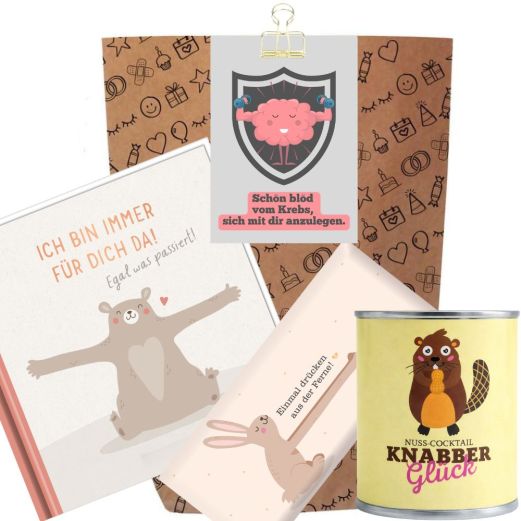 Geschenktüte Gute Besserung – für Krebspatienten „Schön blöd vom Krebs“  (Set 5)