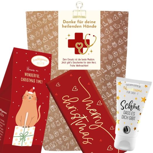 Geschenktüte Weihnachten – Weihnachtsgeschenk für Ärztin „heilende Hände“ (Set 1)