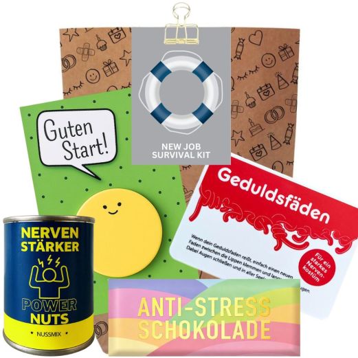 Geschenktüte Onboarding – Geschenk zum neuen Job „Survival Kit“ (Set 5)