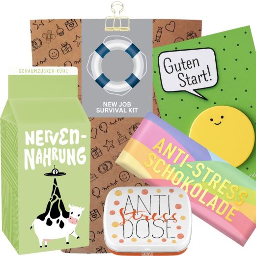 Geschenktüte Onboarding – Geschenk zum neuen Job „Survival Kit“ (Set 6)