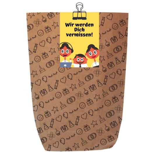 Geschenktüte für Abschiedsgeschenke „Wir werden dich vermissen!“ – zum Befüllen