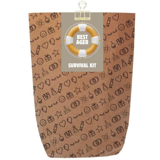 Geschenktüte für lustiges Überlebenspaket „Best Ager Survival Kit“ - zum Befüllen