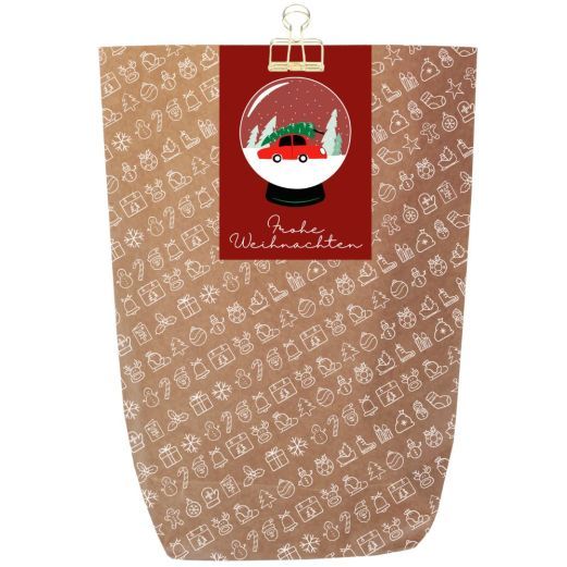 Schöne Geschenkverpackung für Weihnachtsgeschenke „Frohe Weihnachten“ (Motiv Schneekugel)