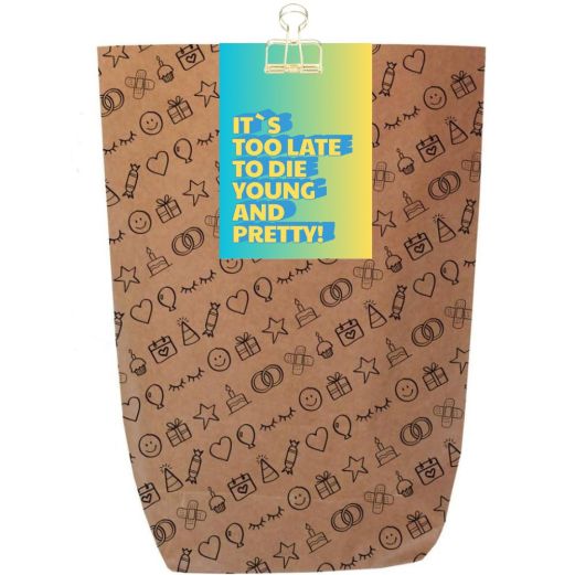 Geschenktüte - Lustige Geschenkverpackung zum Geburtstag „It’s too late“ - zum Befüllen