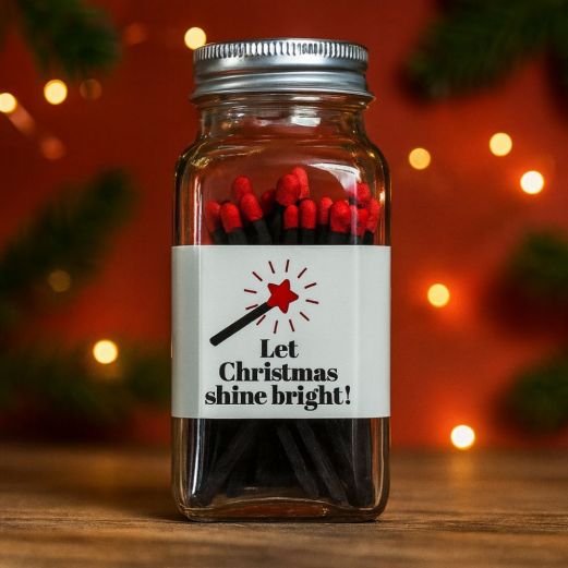 Große Zündhölzer im Glas „Let Christmas Shine Bright!“