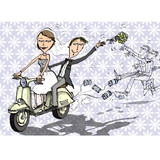 Hochzeitskarte JUST MARRIED VESPA