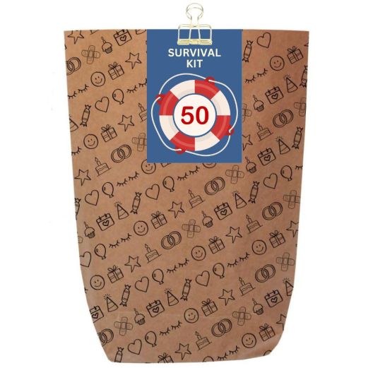 Geschenktüte SURVIVAL KIT ZUM 50. GEBURTSTAG - zum Befüllen
