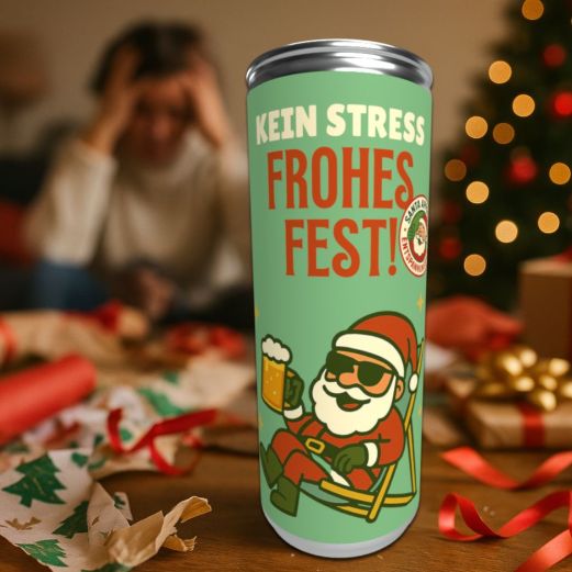 Dosenbier „Kein Stress – Frohes Fest!“ – Lustiges Weihnachtsbier