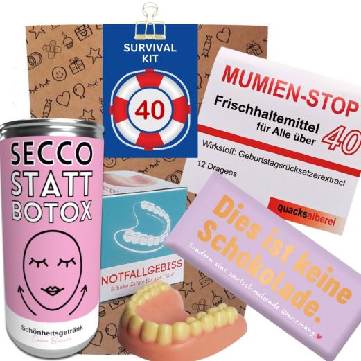 Geschenktüte Überlebenspaket zum 40. Geburtstag „Survival Kit“ (Set 1)