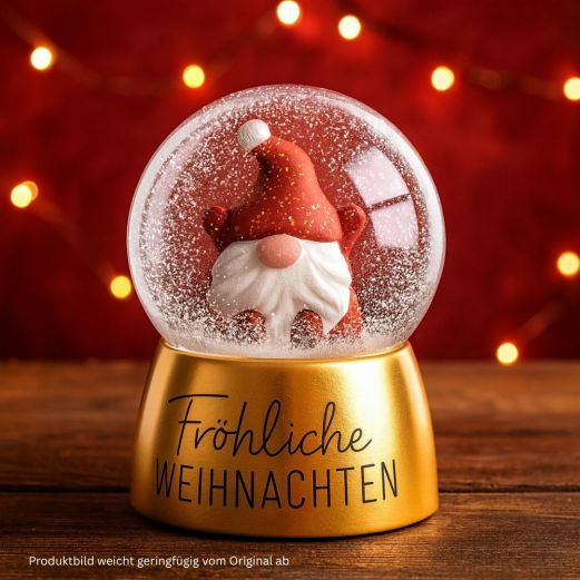 Schneekugel „Fröhliche Weihnachten“ (Wichtel) – kleines Wichtelgeschenk