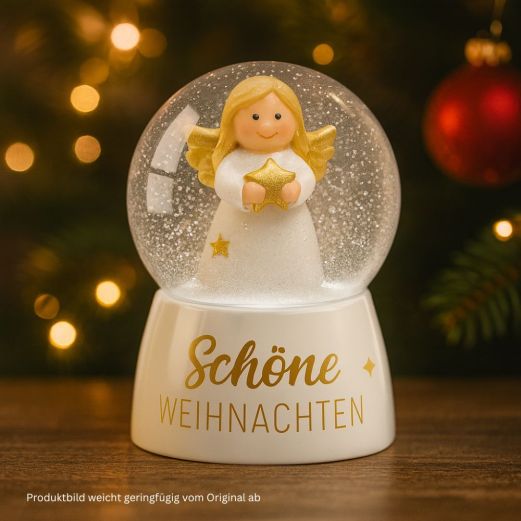 Schneekugel „Schöne Weihnachten“ (Engel) – Kleines Weihnachtsgeschenk