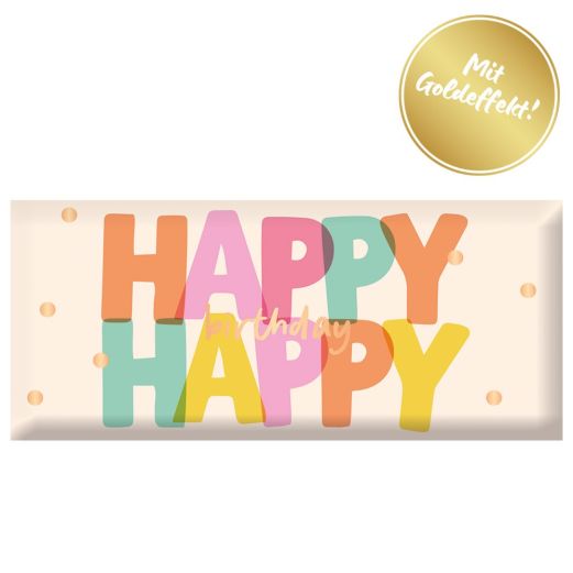 Schokolade 30g „Happy Happy Birthday“ (Motiv: bunt mit Konfetti)