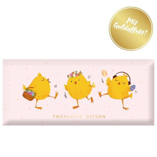 Schokolade 30g „Fröhliche Ostern“ (Tanzende Küken)