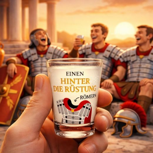Schnapsglas Shotglas „Einen hinter die Rüstung römern“