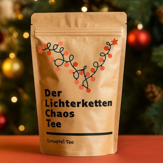 Zimt-Apfel Tee „Der Lichterketten Chaos Tee“ – Witziges Mitbringsel für die Adventszeit