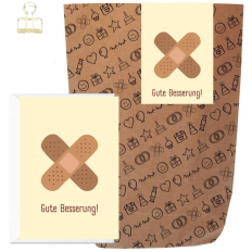 Geschenktüte + Grußkarte Gute Besserung - zum Befüllen (Set Pflaster)