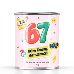 Saurer Fruchtgummi-Mix „67 – Keine Ahnung, aber schmeckt.“ – Sticker Edition
