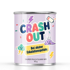 Saurer Fruchtgummi-Mix „CRASHOUT – Bei akuter Eskalationsgefahr.“ – Sticker Edition
