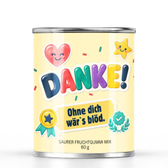 Saurer Fruchtgummi-Mix „DANKE – Ohne dich wär`s blöd“ – Sticker Edition