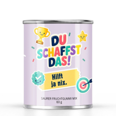 Saurer Fruchtgummi-Mix „DU SCHAFFST DAS! – Hilft ja nix.“ – Sticker Edition