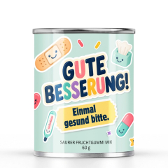 Saurer Fruchtgummi-Mix „GUTE BESSERUNG – Einmal gesund bitte.“ – Sticker Edition