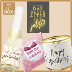 Gefüllte Geschenkbox Geburtstag – Geburtstagsgeschenk „Das beste Alter ist jetzt!“ (Set 6)