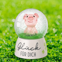 Glitzerkugel „Glück für dich!“ – Schneekugel Glücksbringer