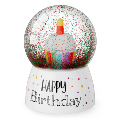 Glitzerkugel „Happy Birthday“ – Schneekugel zum Geburtstag