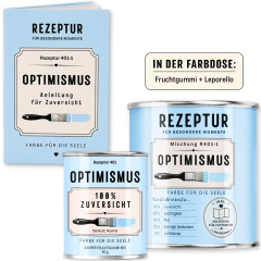 Geschenkset Rezeptur Optimismus – Farbe für die Seele mit Fruchtgummi & Anleitung für Zuversicht