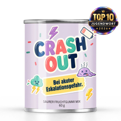 Saurer Fruchtgummi-Mix „CRASHOUT – Bei akuter Eskalationsgefahr.“ – Sticker Edition