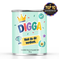Saurer Fruchtgummi-Mix „DIGGA – Hast du dir verdient.“ – Sticker Edition