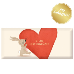 Schokolade 30g „Liebe Ostergrüße“ (Osterhase mit großem Herz)